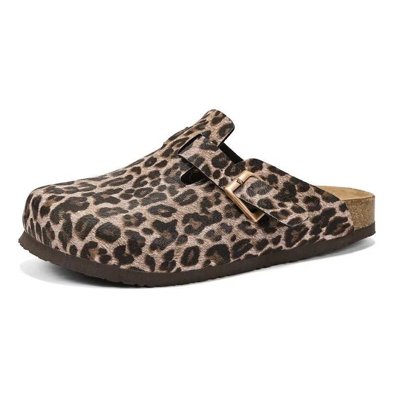 Zuecos Corcho Leopardo Unisex | Mules Sin Talón Verano