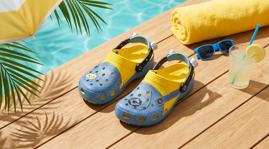 Crocs Minions adulto amarillas sobre fondo veraniego