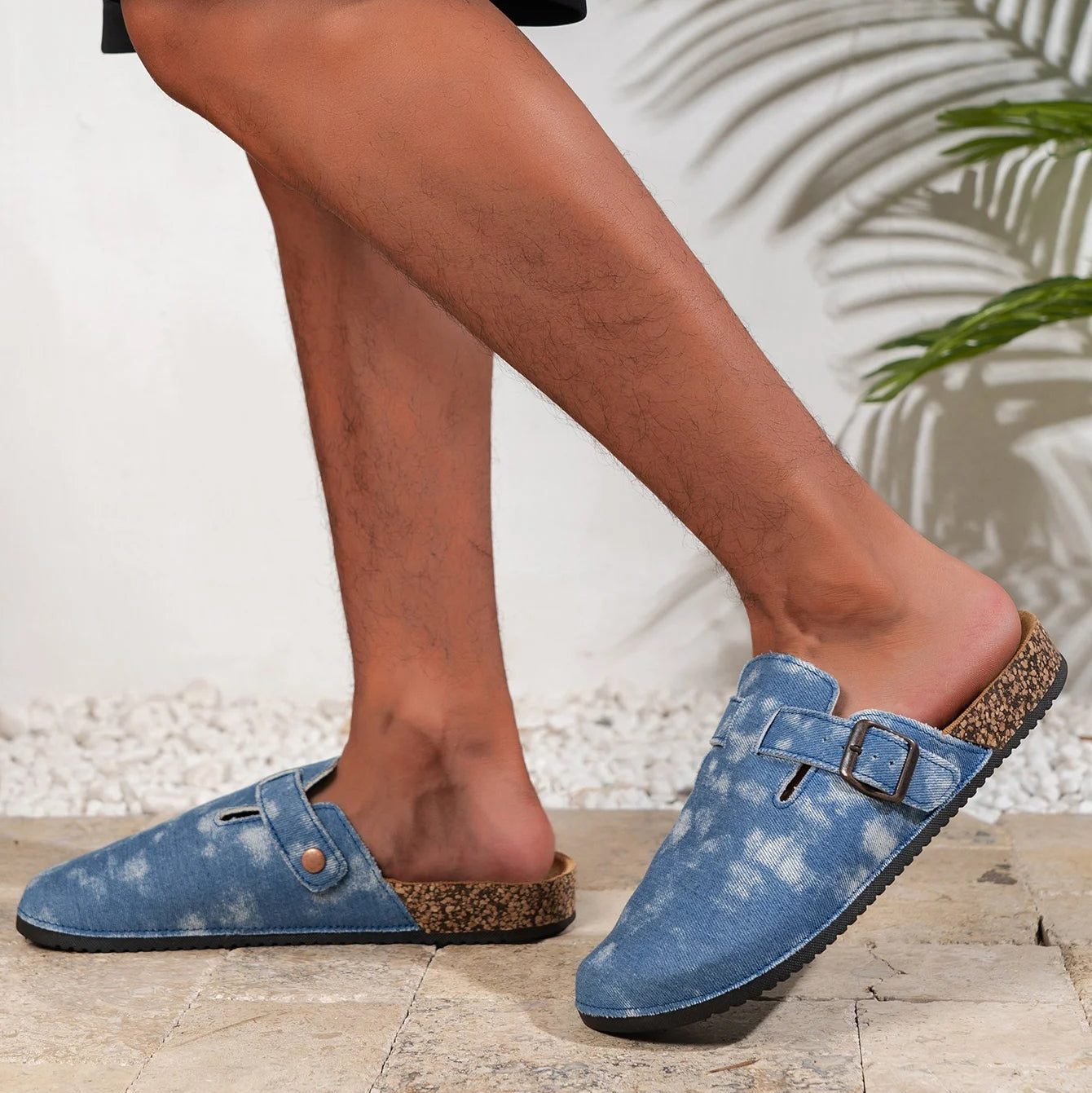 Mules Lona Hombre | Mocasines Sin Cordones Suela Corcho
