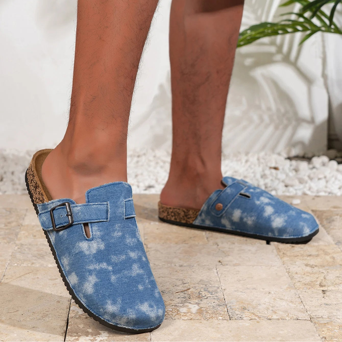 Mules Lona Hombre | Mocasines Sin Cordones Suela Corcho