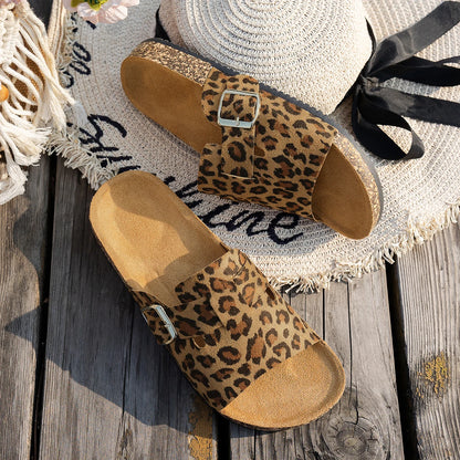 Sandalias Mula Leopardo con Hebilla - Estilo Casual