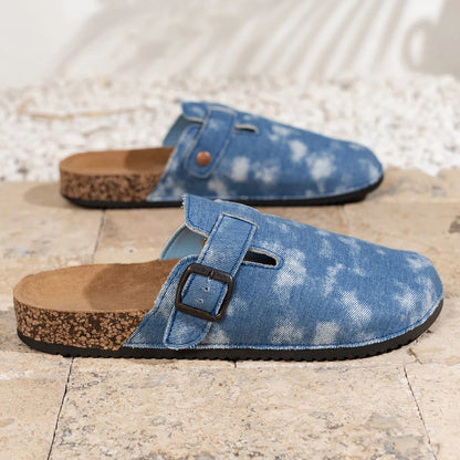 Mules Lona Hombre | Mocasines Sin Cordones Suela Corcho