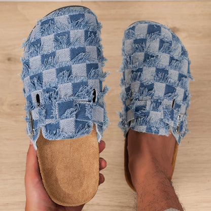 Mules Denim Hombre | Mocasines Sin Cordones Suela Corcho