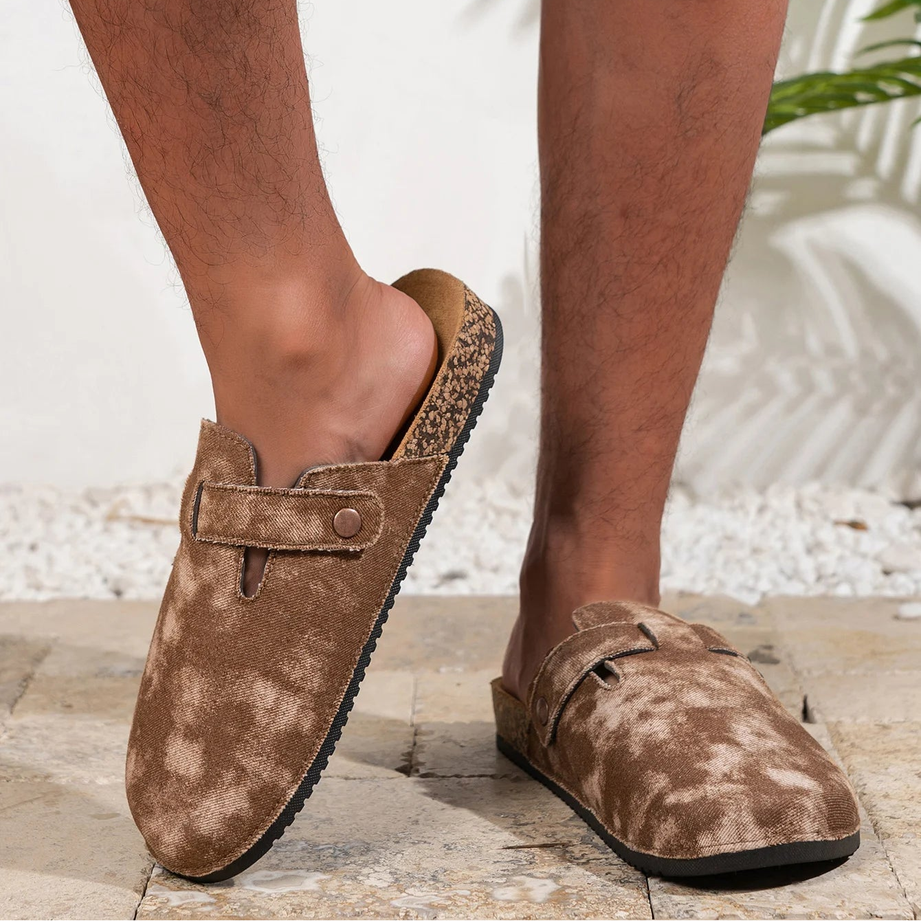 Mules Lona Hombre | Mocasines Sin Cordones Suela Corcho