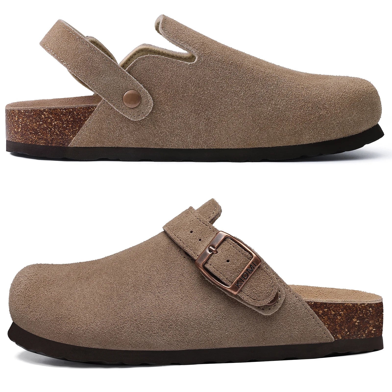 Mules en cuir avec support de voûte plantaire, pantoufles d'extérieur