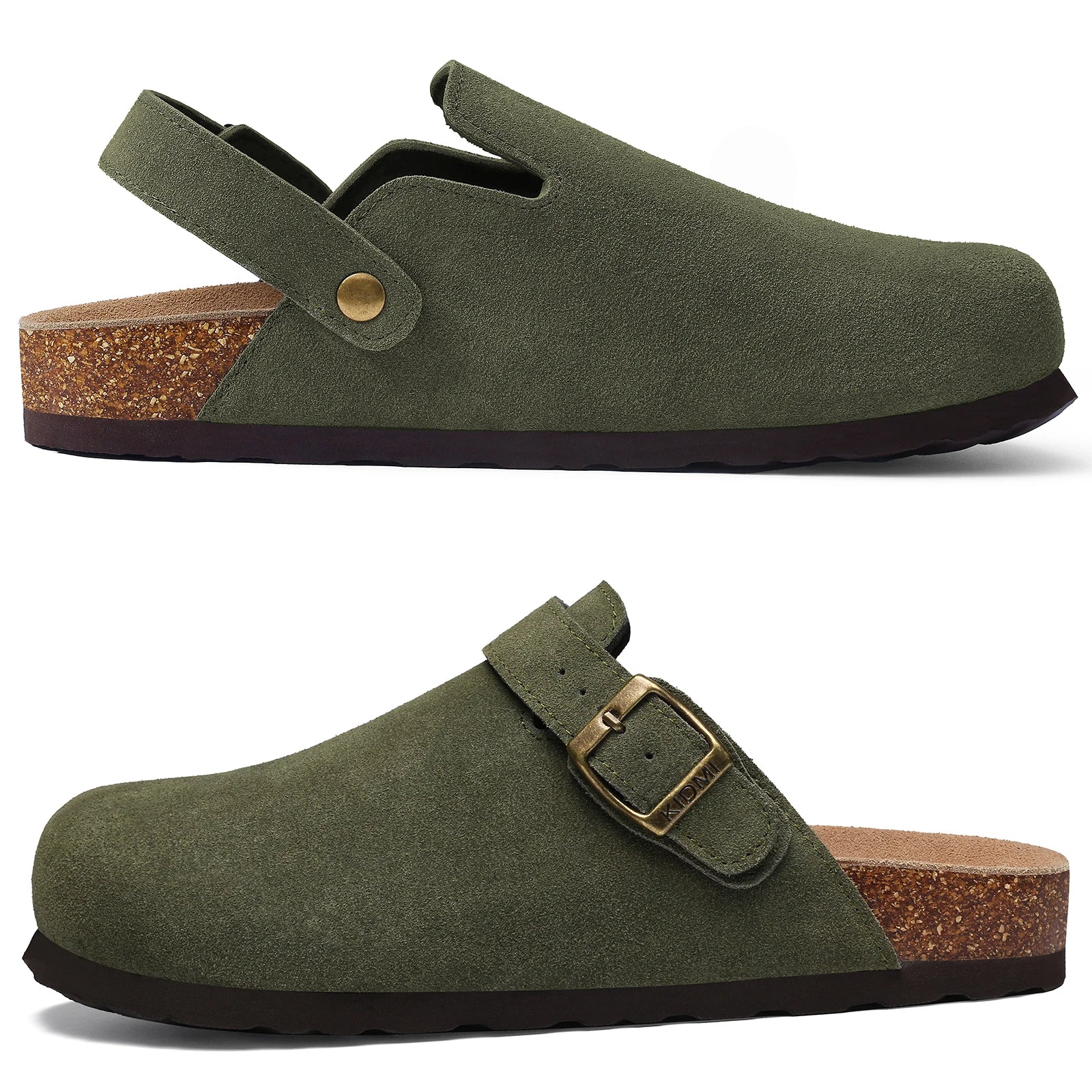 Mules en cuir avec support de voûte plantaire, pantoufles d'extérieur