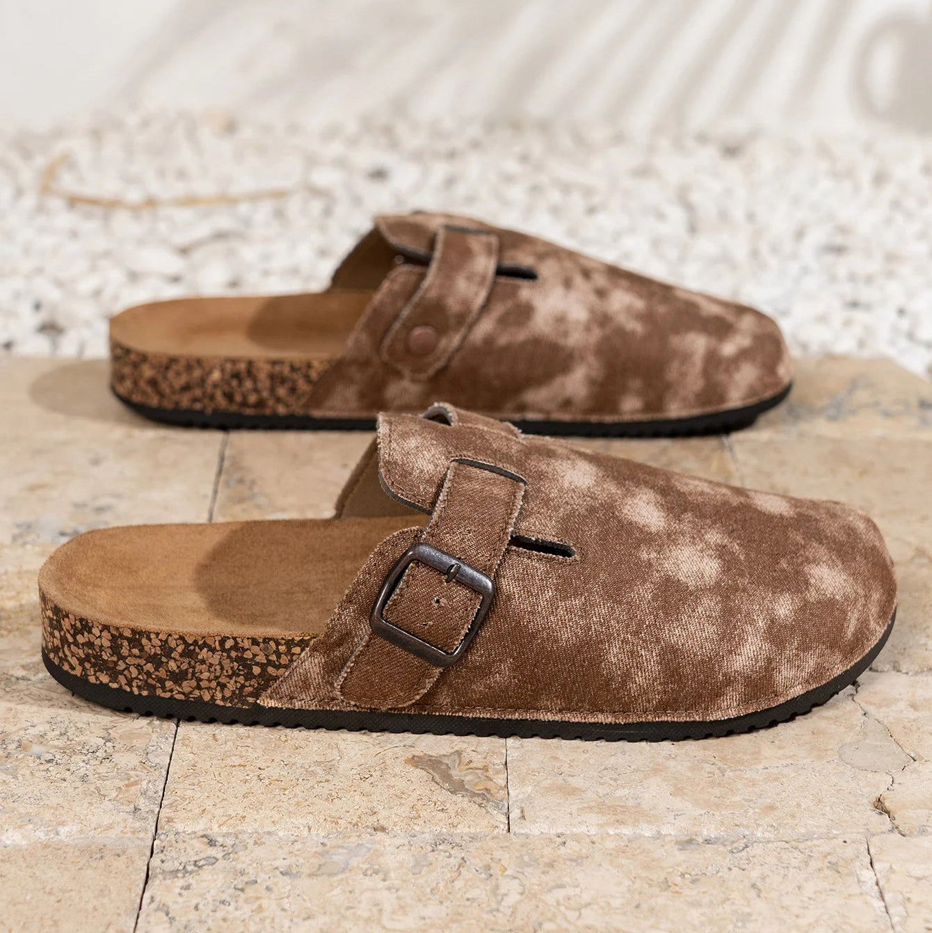 Mules Lona Hombre | Mocasines Sin Cordones Suela Corcho