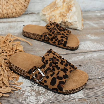 Sandalias Mula Leopardo con Hebilla - Estilo Casual