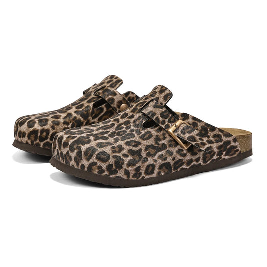 Zuecos Corcho Leopardo Unisex | Mules Sin Talón Verano