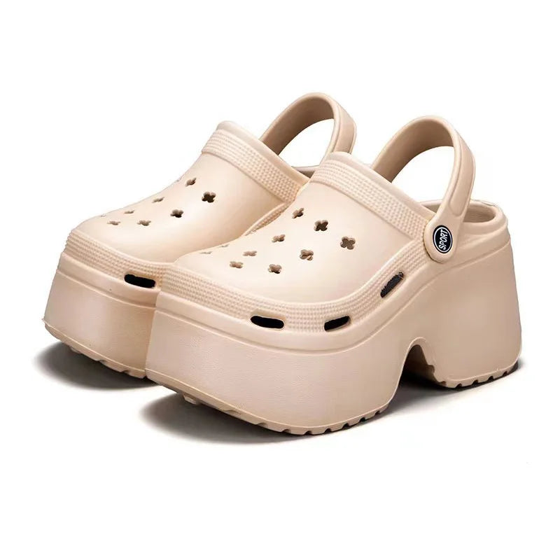 crocs plataforma beige