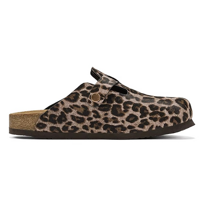 Zuecos Corcho Leopardo Unisex | Mules Sin Talón Verano