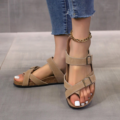 Sandalias Planas Cuero Mujer