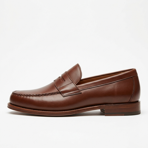 Mocasín de hombre de piel en marrón con antifaz cosido, vista lateral