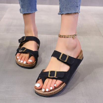Sandalias Planas Cuero Mujer