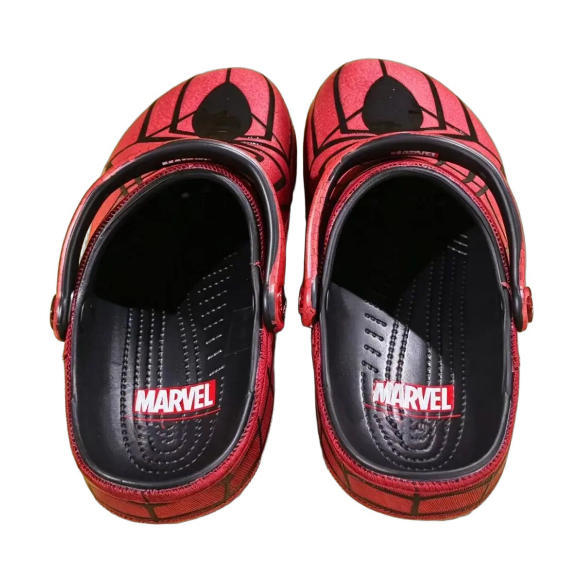 Crocs Spiderman rojas, plantilla con logo Marvel