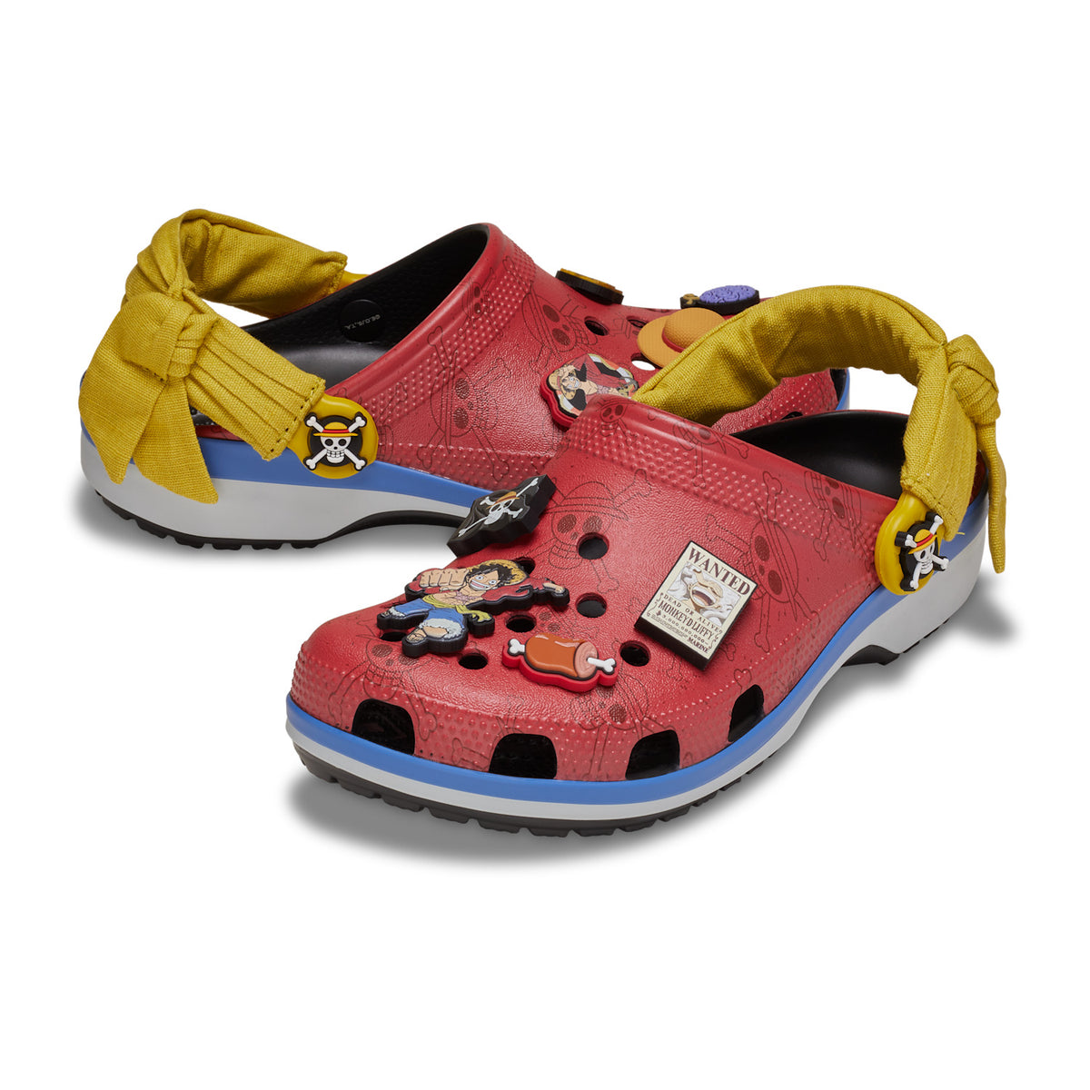 Par de crocs de Luffy con fajín amarillo