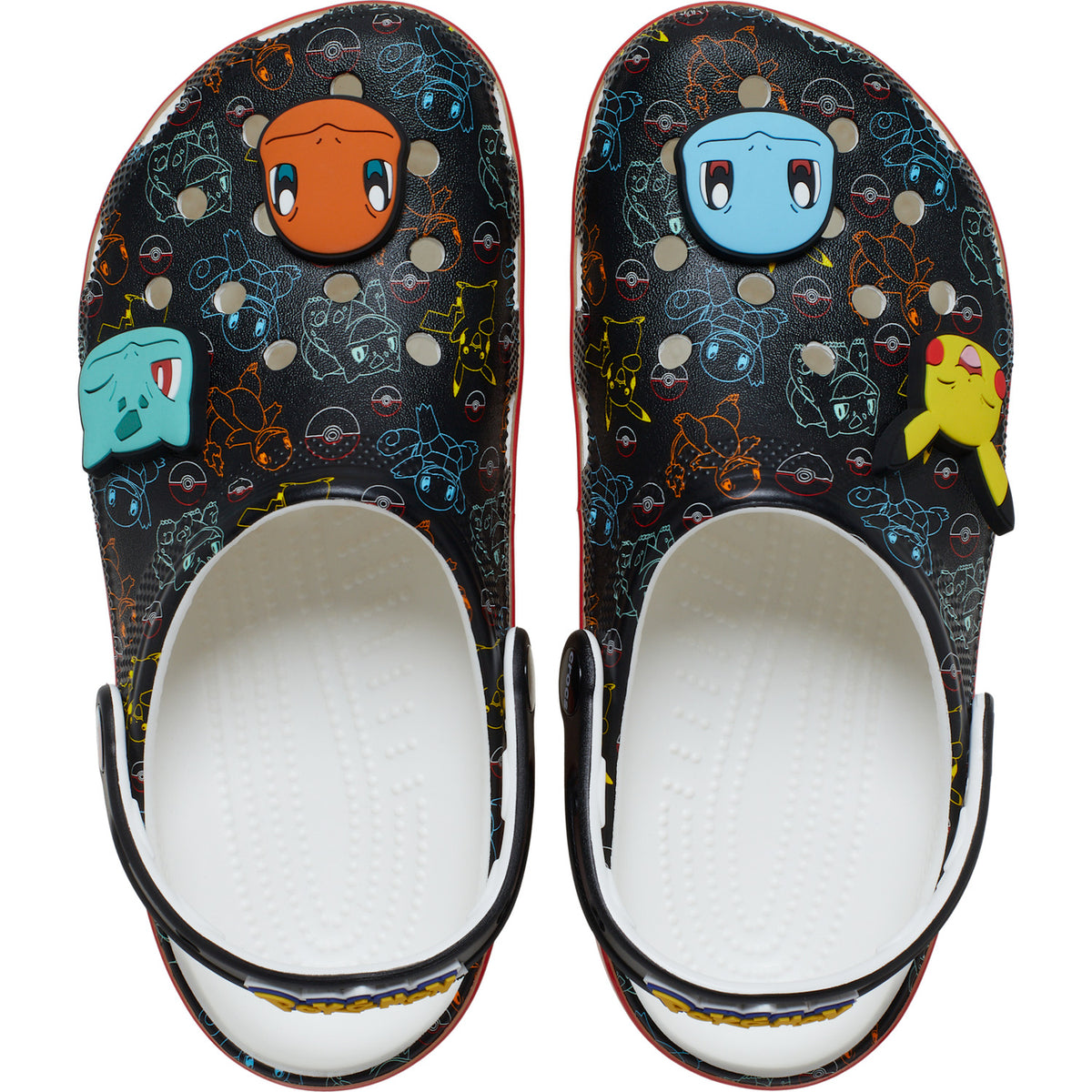 Crocs de Pokémon iniciales vistas desde arriba
