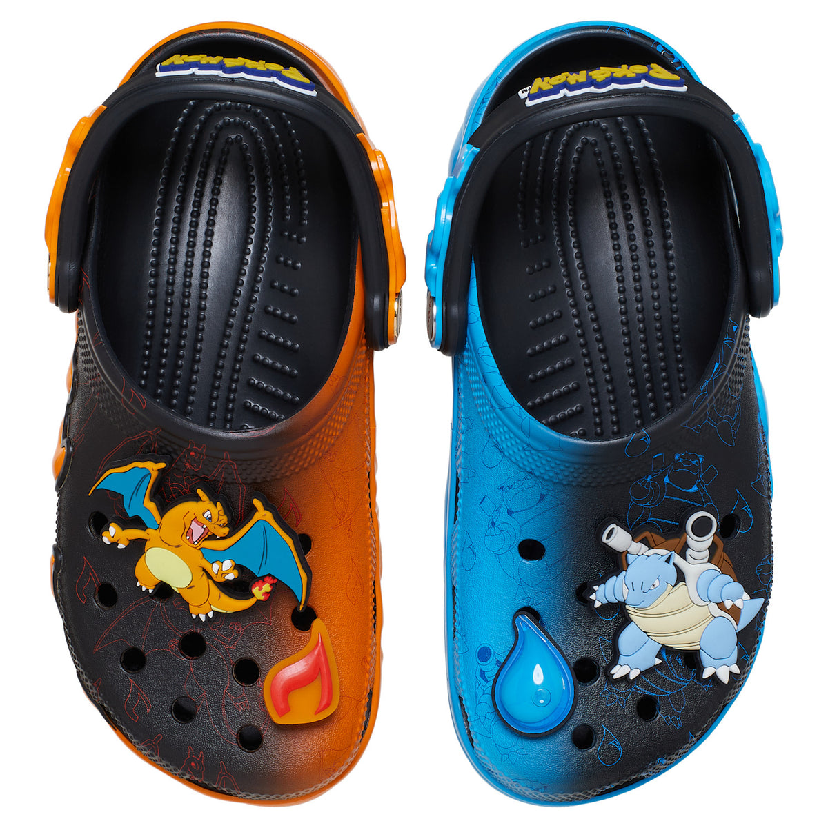 Crocs de Charizard y Blastoise vistas desde arriba
